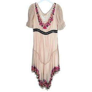 John Galliano 2007 Tan 100% Silk Beaded Sequin Dress Sheer Bohemian 44 IT / US 8